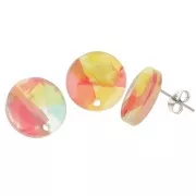 Round 15 mm acrylic earstuds - Tortoiseshell Red - Blue x2