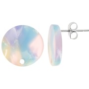 Round 15 mm acetate earstuds - Tortoiseshell Blue - Pink x2