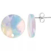 Round 15 mm acetate earstuds - Tortoiseshell Blue - Pink x2