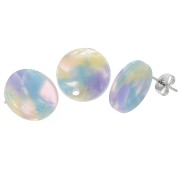 Round 15 mm acetate earstuds - Tortoiseshell Blue - Pink x2