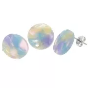 Round 15 mm acetate earstuds - Tortoiseshell Blue - Pink x2
