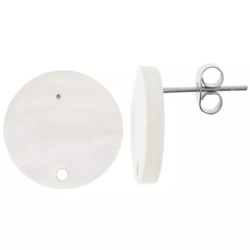Round 15 mm acrylic earstuds - Pearlescent white x2
