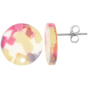 Round 15 mm Acetate Stud Earrings - Terrazzo Vanille - Pastel Pink x2|raw }}