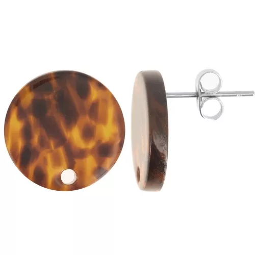 Round 15 mm Acetate Stud Earrings - Terrazzo Brown - Black x2