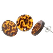 Round 15 mm Acetate Stud Earrings - Terrazzo Brown - Black x2