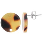 Round 15 mm acetate earstuds - Tortoiseshell - Brown - Black x2