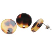 Round 15 mm acetate earstuds - Tortoiseshell - Brown - Black x2