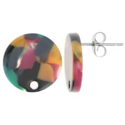 Round 15 mm Acetate Stud Earrings - Tortoiseshell Green - Fuchsia x2|raw }}