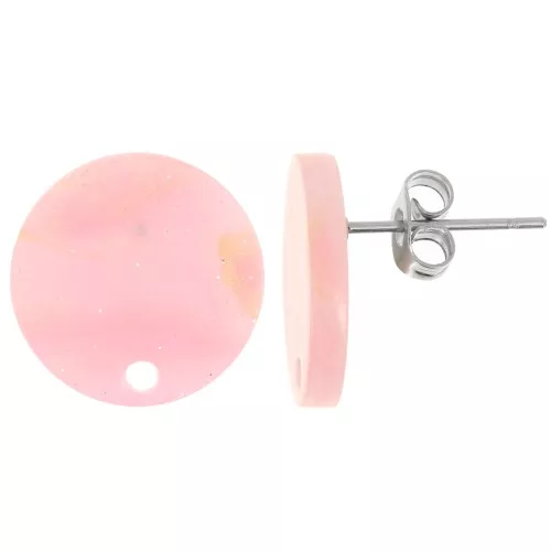 Round 15 mm acrylic earstuds - Marbled pink glitter x2
