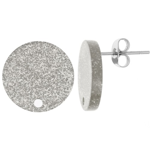 Round 15 mm acrylic earstuds - Silver Glitter x2