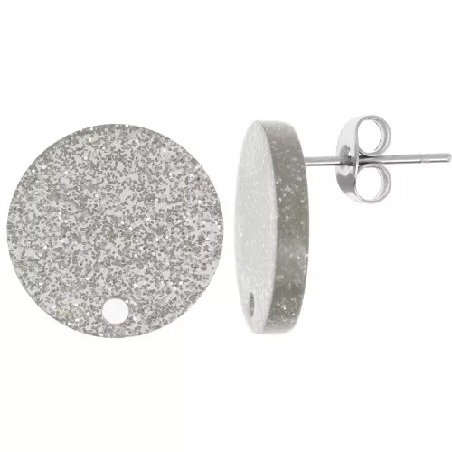 Round 15 mm acrylic earstuds - Silver Glitter x2