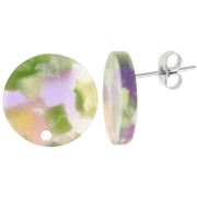 Round 15 mm Acetate Stud Earrings - Tortoiseshell - Violet Green x2|raw }}