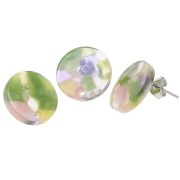 Round 15 mm Acetate Stud Earrings - Tortoiseshell - Violet Green x2
