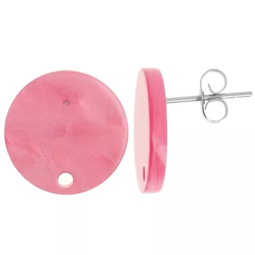 Round 15 mm acrylic earstuds - Pink Pearl x2