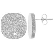 Silver - 15mm Rounded square acrylic earstuds - Silver Glitter x2 15mm Rounded square acrylic earstuds - Silver Glitter x2