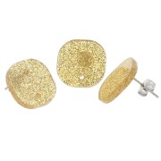 15mm Rounded square acrylic earstuds - Gold glitter x1