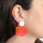 15mm Rounded square acrylic earstuds - Gold glitter x1