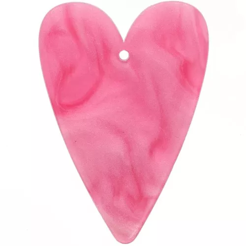 34x24mm Acrylic Heart Pendant - Pink Pearl x1