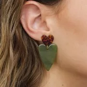 34x24mm Heart pendant in transparent acetate - Marbled Olive x1