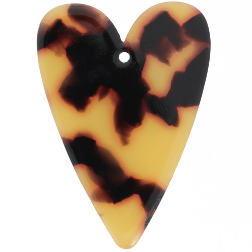 34x24mm Acetate Heart Pendant - Tortoiseshell - Brown - Black x1