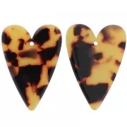 34x24mm Acetate Heart Pendant - Tortoiseshell - Brown - Black x1