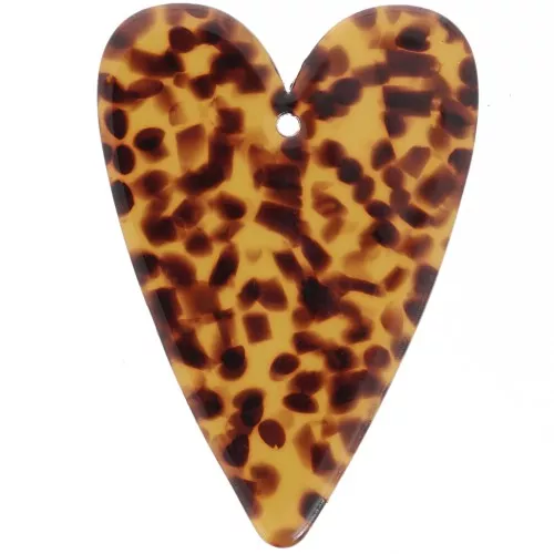 34x24mm Acetate Heart Pendant - Terrazzo Brown - Black x1