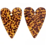 34x24mm Acetate Heart Pendant - Terrazzo Brown - Black x1