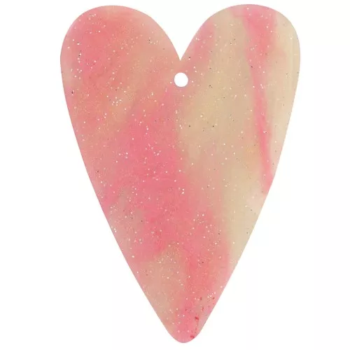 34x24 mm acrylic heart pendant - Pink marbled glitter x1