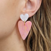 34x24 mm acrylic heart pendant - Pink marbled glitter x1