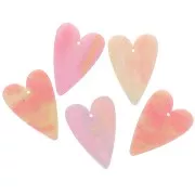 34x24 mm acrylic heart pendant - Pink marbled glitter x1
