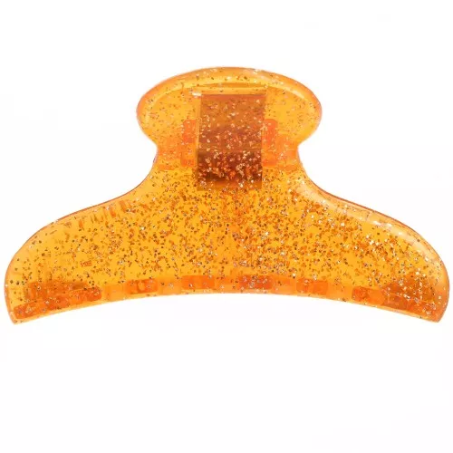 42x79mm Alligator hair clip in transparent acrylic - Orange glitter x 1