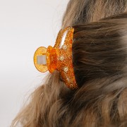 42x79mm Alligator hair clip in transparent acrylic - Orange glitter x 1