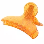 42x79mm Alligator hair clip in transparent acrylic - Orange glitter x 1
