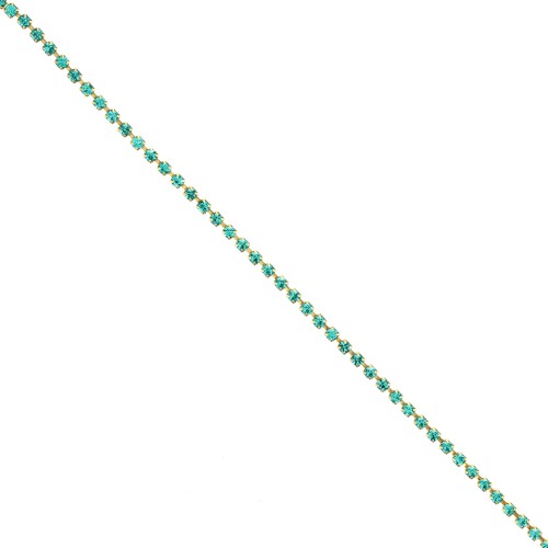 Brass Chain with Cut Crystal Rhinestones, 2.10 mm - Gold-Plated - Blue Zircon, 50 cm