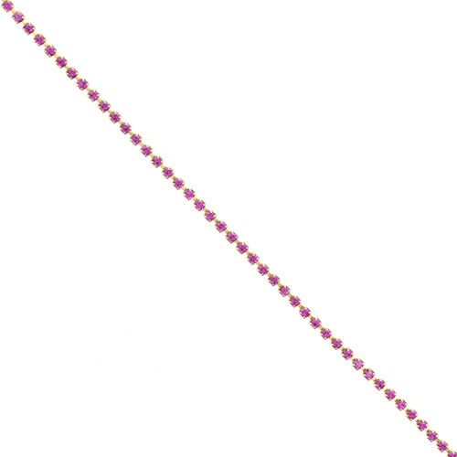 Brass Chain with Cut Crystal Rhinestones, 2.10 mm - Gold-Plated - Fuchsia, 50 cm