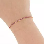 Rough brass chain with cut crystal strass 2.10 mm - Fuchsia x50cm