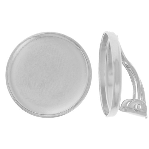 15mm Clip earrings for cabochon - Silver Tone x2