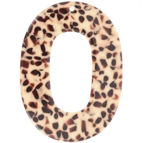 Oval hollow acetate pendant 47x34 mm - Mottled Brown - Cream x1