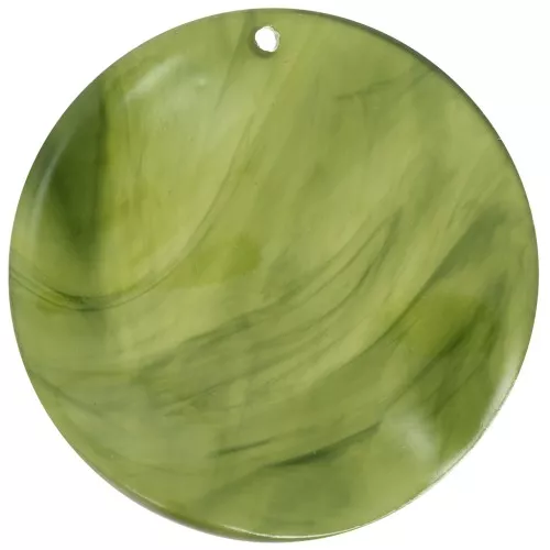 34mm Round wavy transparent acetate pendant - Marbled Olive x1