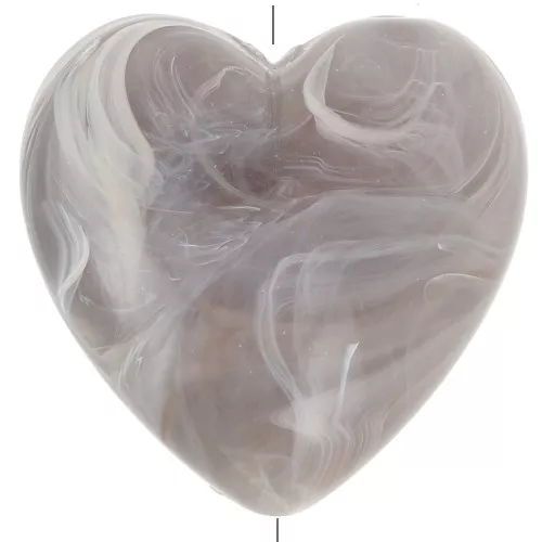 17x18mm Heart bead in opaque resin - Marbled grey x1