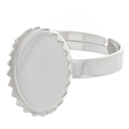 Adjustable ring for flat cabochon 14x10 mm - Fine silver plated x1