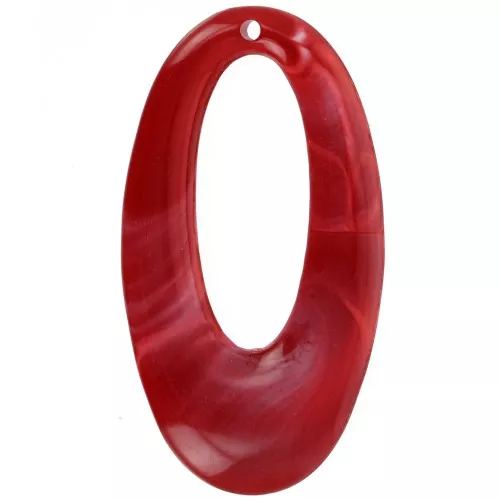 47x26mm Oval hollowed-out pendant in opaque resin - Red marbled x1