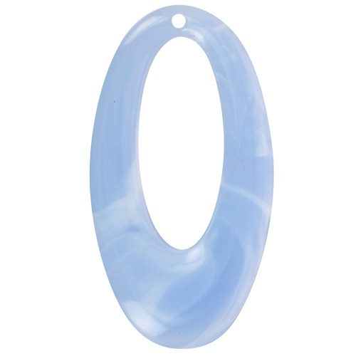 47x26mm Oval hollowed-out pendant in opaque resin - Light blue marbled x1