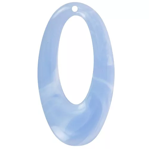 47x26mm Oval hollowed-out pendant in opaque resin - Light blue marbled x1