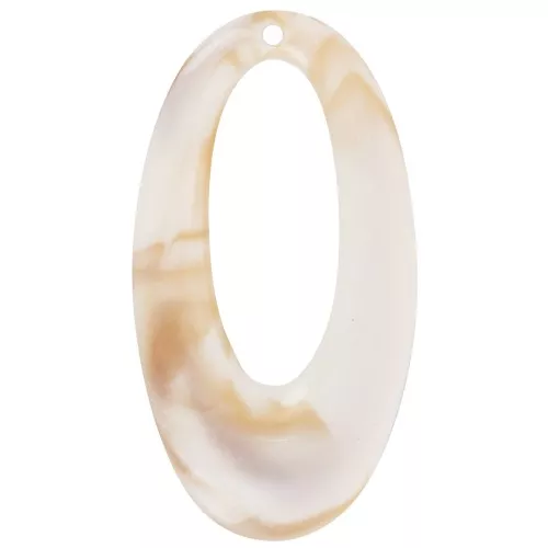 47x26mm Oval hollowed-out pendant in opaque resin - Marbled beige - brown x1