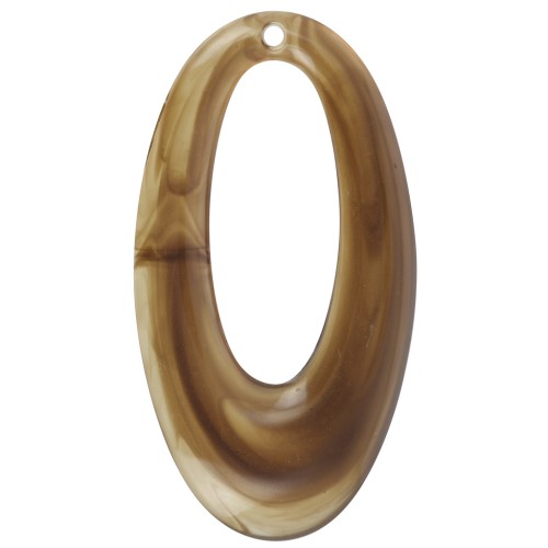47x26mm Oval hollowed-out pendant in opaque resin - Light brown marbled x1