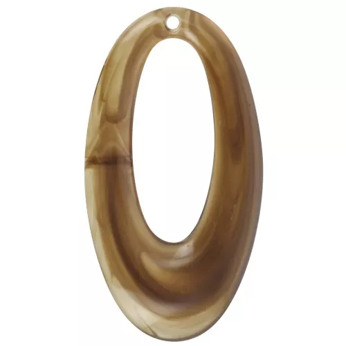 47x26mm Oval hollowed-out pendant in opaque resin - Light brown marbled x1
