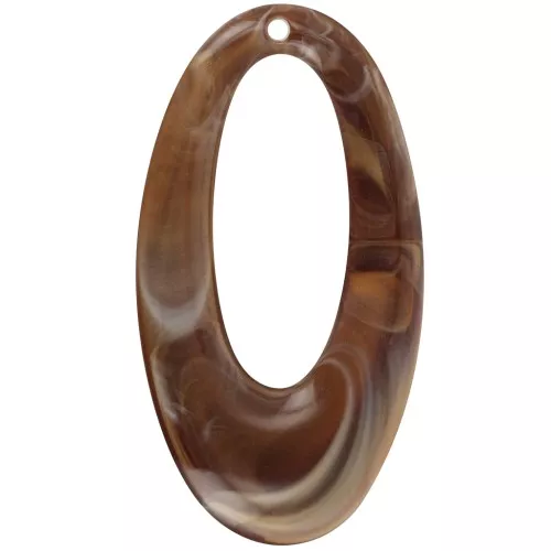 47x26mm Oval hollowed-out pendant in opaque resin - Dark brown marbled x1