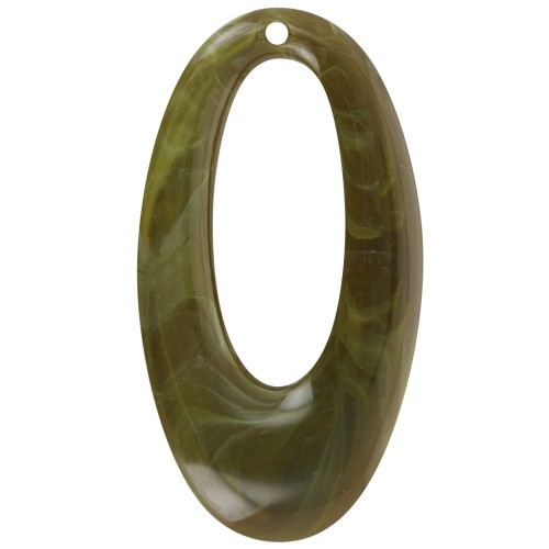 47x26mm Oval hollowed-out pendant in opaque resin - Marbled olive x1