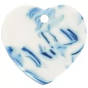 15x16.5mm acrylic heart sequin - Marbled Blue - White x1